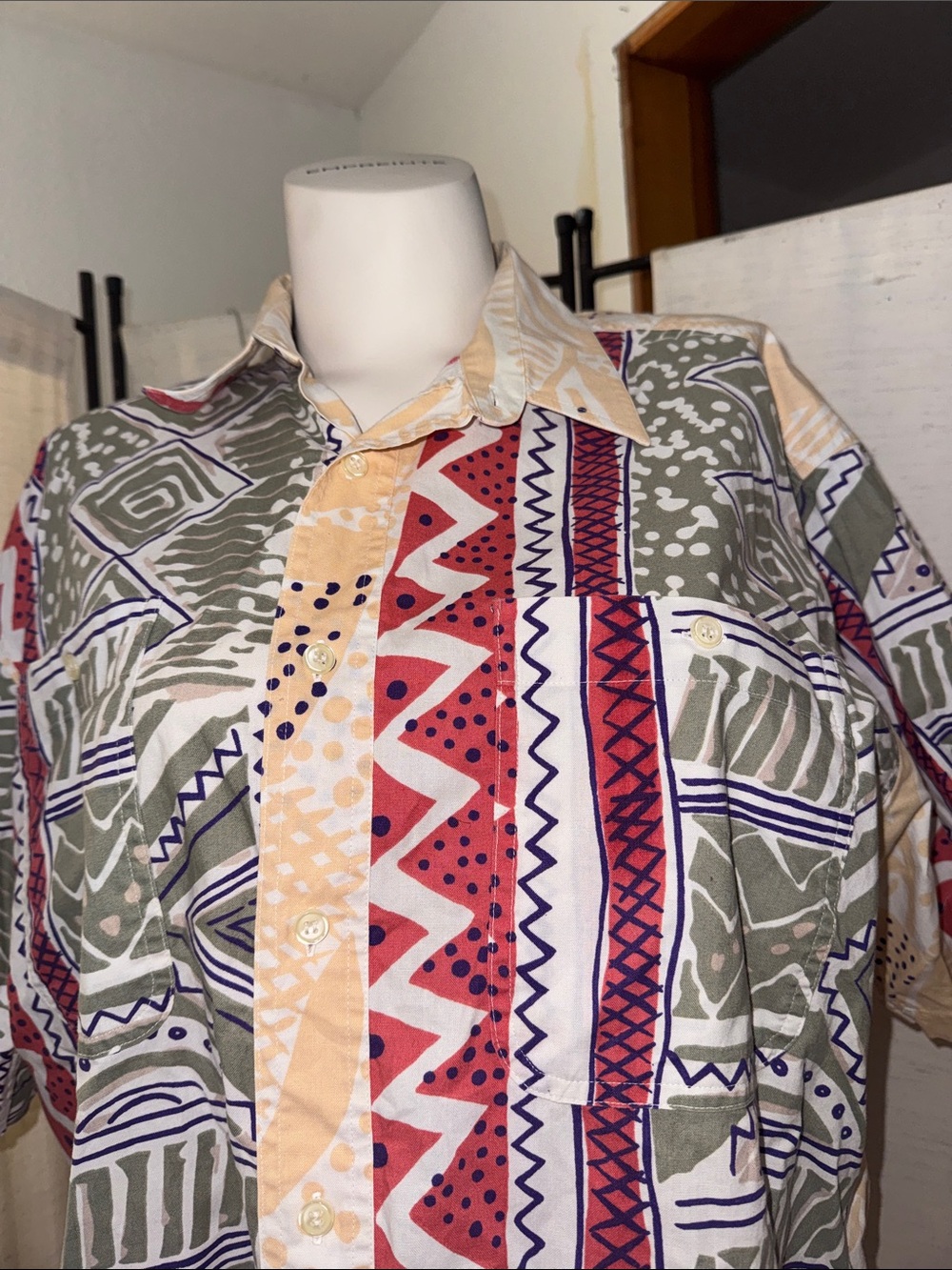 Nos Vintage Geometric Abstract Hawaiian Shirt xl
